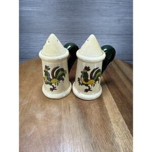 Metlox Poppytrail Rooster Salt & Pepper Shakers Vintage Provincial Green